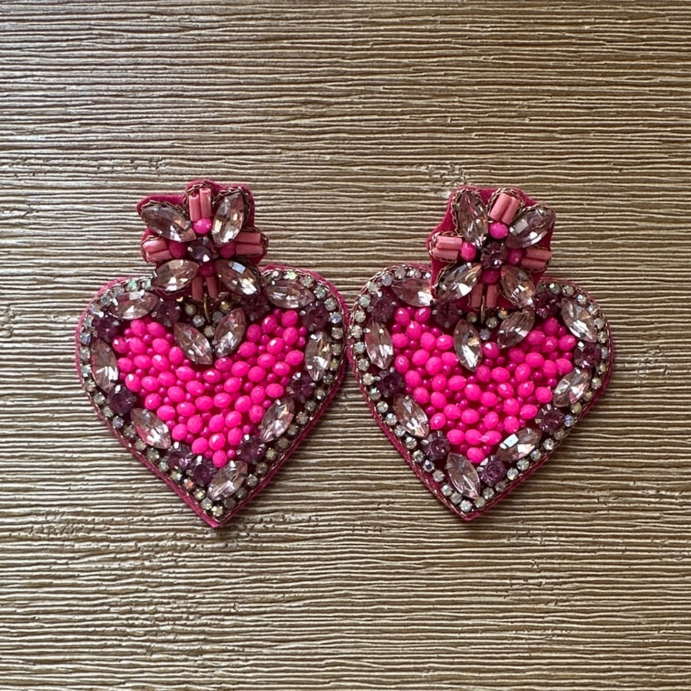 Pink and Silver Heart Earrings